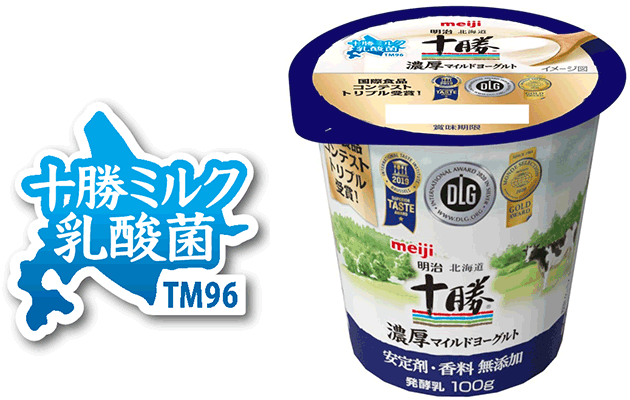 十勝ミルク乳酸菌 TM96、写真：「明治北海道十勝 濃厚マイルドヨーグルト」の商品パッケージ