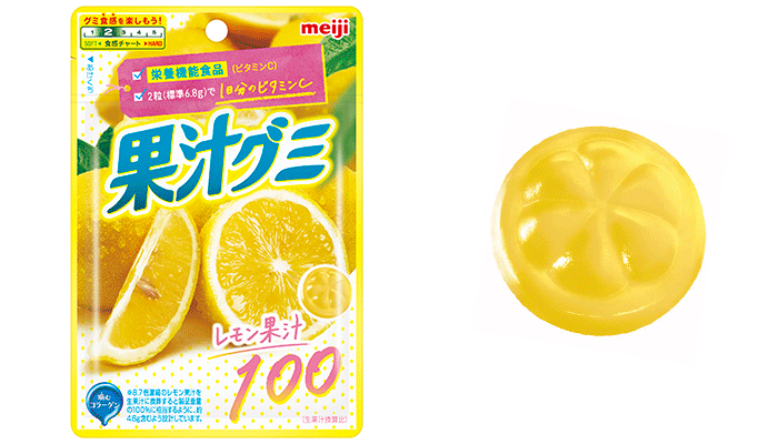 写真：「果汁グミレモンビタミンC」の商品パッケージと商品イメージ