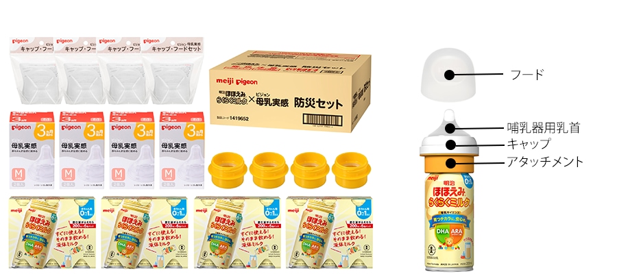 画像：「明治ほほえみ らくらくミルク ピジョン母乳実感 防災セット」の商品パッケージ