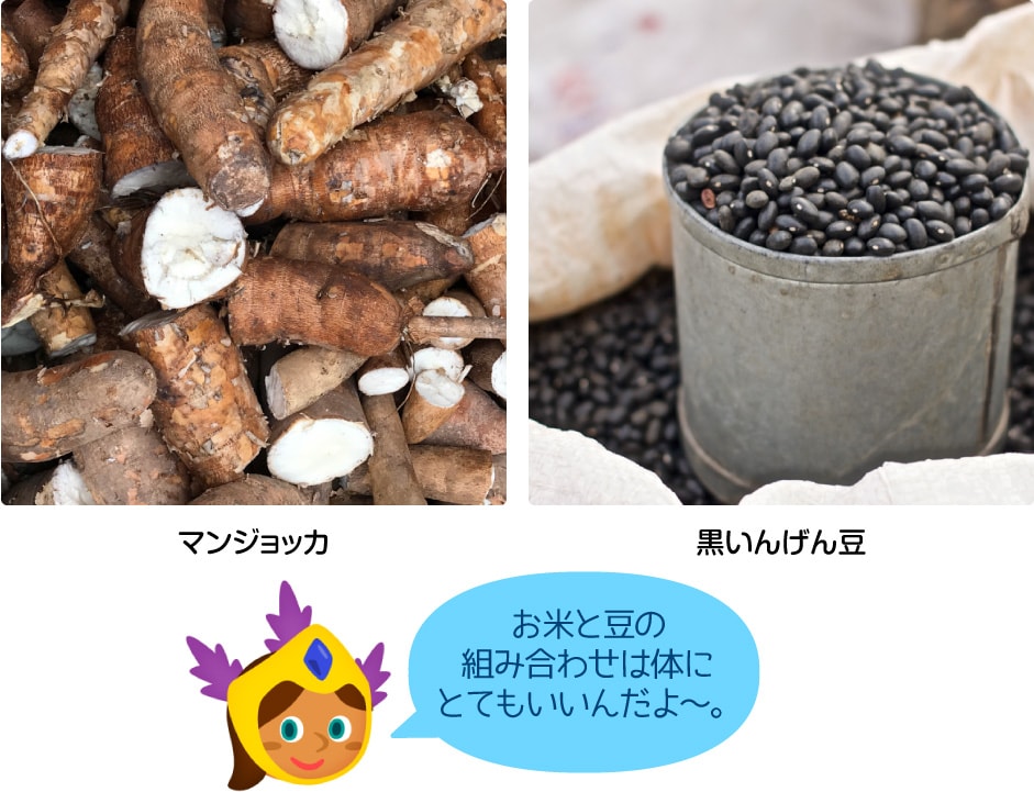 マンジョッカ／黒いんげん豆／お米と豆の組み合わせは体にとてもいいんだよ〜。