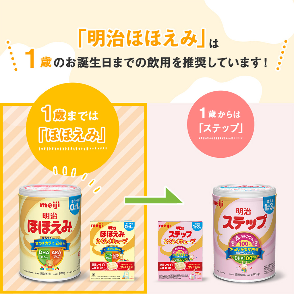 「明治ほほえみ」は1歳のお誕生日での飲用を推奨しています！