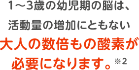 1～3歳の幼児期の脳は、活動量の増加にともない大人の数倍もの酸素が必要になります。※