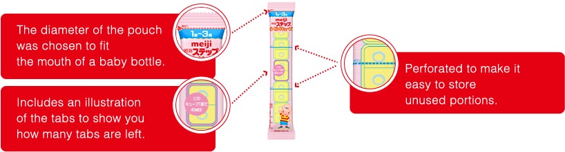 The diameter of the
pouch was chosen to fit
the mouth of a baby bottle.
                    Includes an illustration of
the tabs to show you
how many tabs are left
                    Perforated to make it
easy to keep
unused portions.