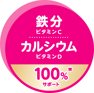 鉄分・ビタミンC・カルシウム・ビタミンD 100%※サポート