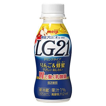 写真：明治プロビオヨーグルトLG21ドリンクタイプりんご&蜂蜜の商品パッケージ