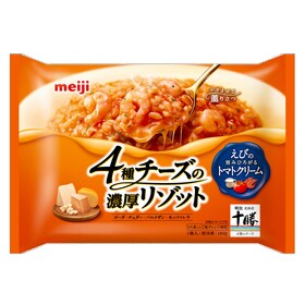 写真：4種チーズの濃厚リゾット えびの旨みひろがるトマトクリームの商品パッケージ