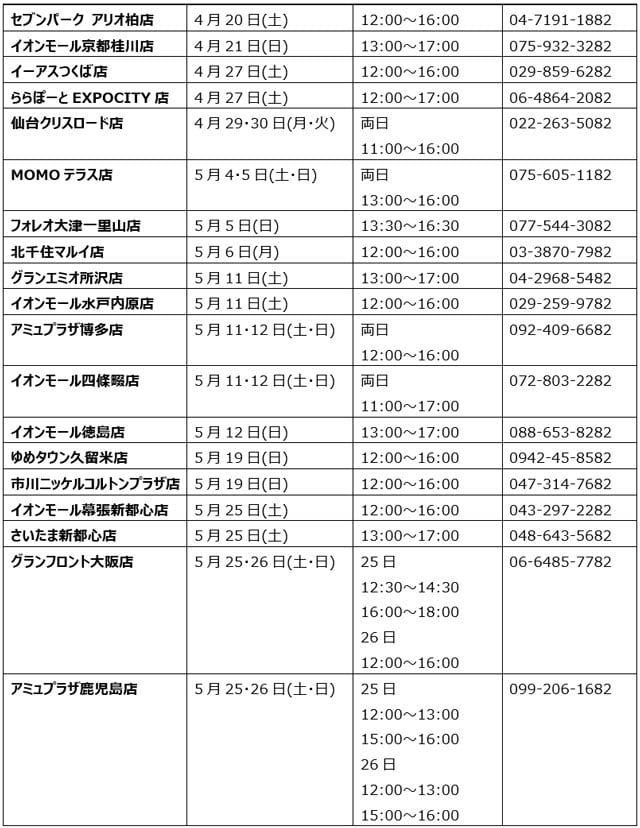 表：開催店舗一覧の表画像