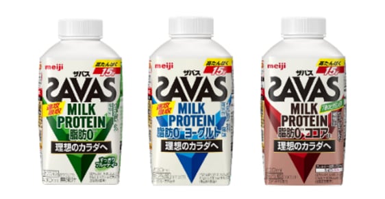 写真：（ザバス）MILK PROTEIN 430mlの各商品パッケージ