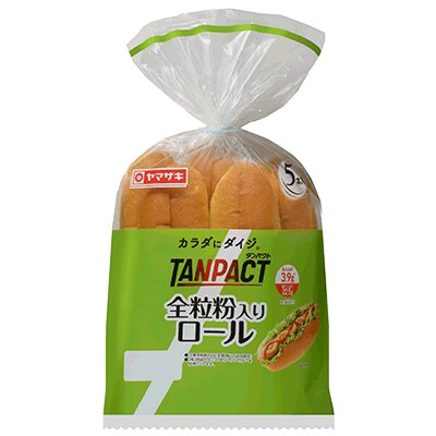 写真：「TANPACT 全粒粉入りロールパン」の商品パッケージ