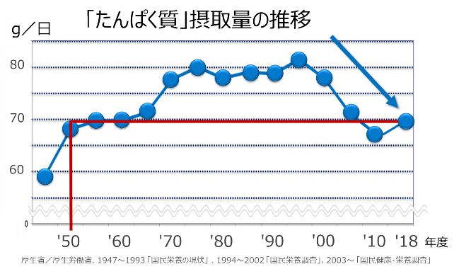 グラフ：「たんぱく質」摂取量の推移