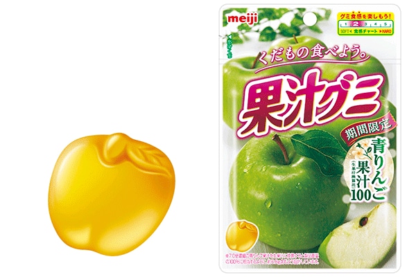 写真：「果汁グミ青りんご」の商品パッケージとイメージ