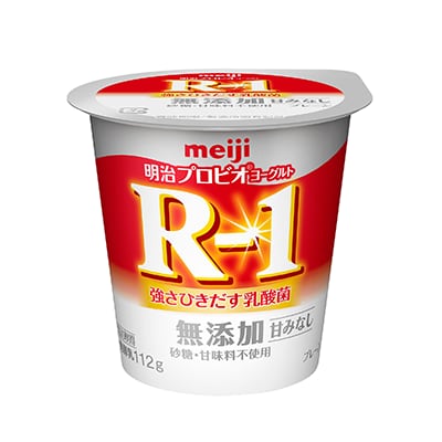 写真：「明治プロビオヨーグルトR-1無添加（112g）」の商品パッケージ