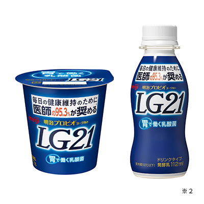 写真：「明治プロビオヨーグルトLG21」（112g） 明治プロビオヨーグルトLG21ドリンクタイプ」（112ml）の商品パッケージ