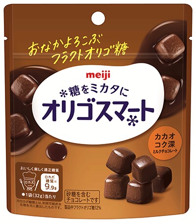 写真：「オリゴスマートカカオコク深ミルクチョコレートパウチ」の商品パッケージ