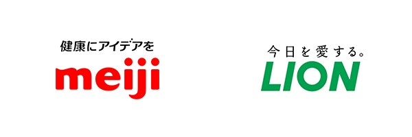 図：左：株式会社 明治のロゴ、右：ライオン株式会社のロゴ