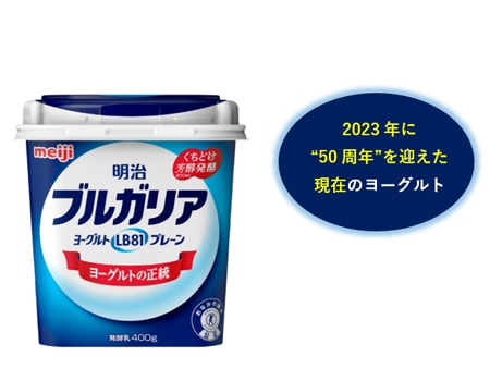 2023年50周年を迎えた、明治ブルガリアヨーグルトLB81プレーンの商品パッケージ