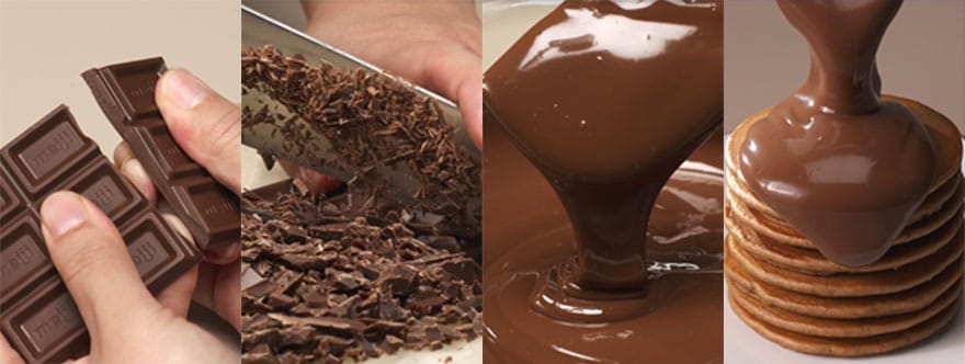 画像：板チョコを割る、刻む、とかす、パンケーキにかけてるイメージ画像