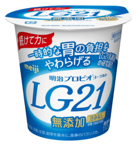 画像：「明治プロビオヨーグルトLG21無添加」（112g）の商品パッケージ