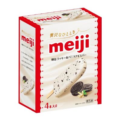 画像：「明治クッキー＆バニラアイスバー マルチタイプ」（60ml×4本）の商品パッケージ