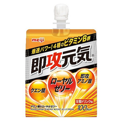 画像：「即攻元気ゼリー アミノ酸＆ローヤルゼリー 栄養ドリンク味（180g)  」の商品パッケージ