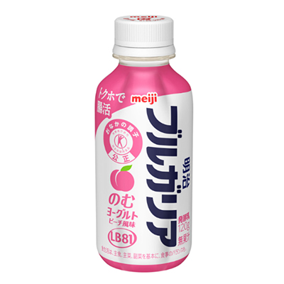 画像：明治ブルガリアのむヨーグルト ピーチ風味LB81の商品パッケージ