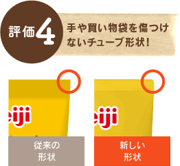 評価4 手や買い物袋を傷つけないチューブ形状！