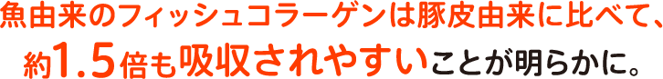 魚由来のフィッシュコラーゲンは豚皮由来に比べて、約1.5倍も吸収されやすいことが明らかに。