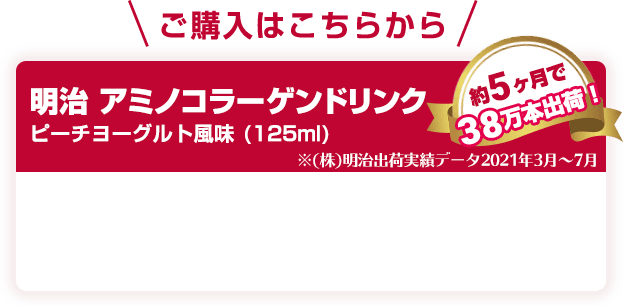 ご購入はこちらから 明治 アミノコラーゲンドリンク ピーチヨーグルト風味 (125ml) 約5ヶ月で38万本出荷！※(株)明治出荷実績データ2021年3月～7月