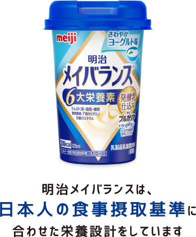 明治メイバランスは、日本人の食事摂取基準に合わせ栄養設計をしています