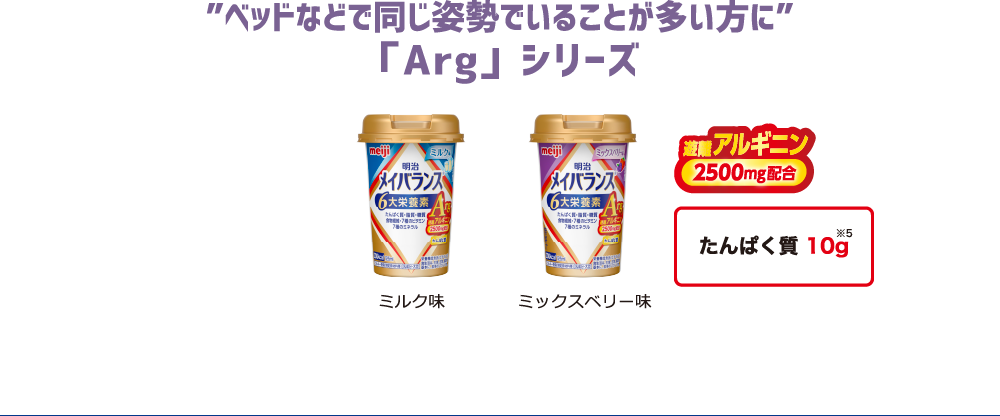 ベッドなどで同じ姿勢でいることが多い方に「Arg」シリーズ 「ミルク味」「ミックスベリー味」