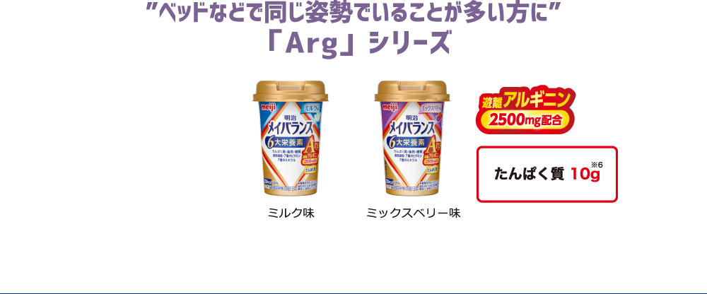 ベッドなどで同じ姿勢でいることが多い方に「Arg」シリーズ 「ミルク味」「ミックスベリー味」