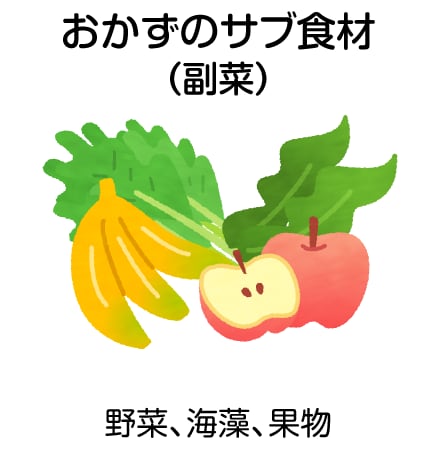 おかずのサブ食材（副菜）　野菜、海藻、果物