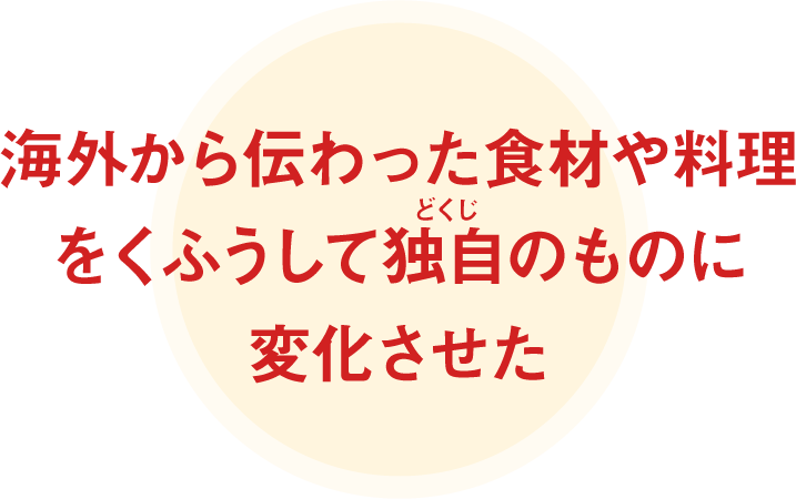 海外から伝わった食材や料理をくふうして独自のものに変化させた