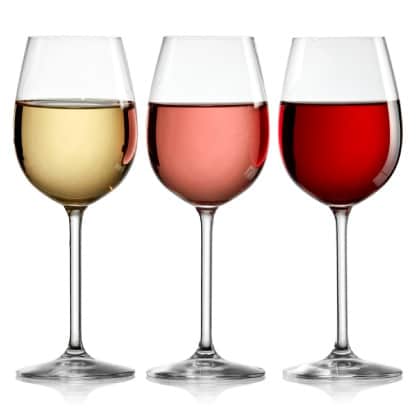 ワイン 左から白ワイン、ロゼワイン、赤ワイン