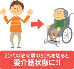 20代の筋肉量の30%を切ると要介護状態に!!