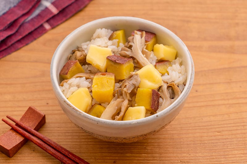 さつまいもとまいたけのチーズ炊き込みご飯