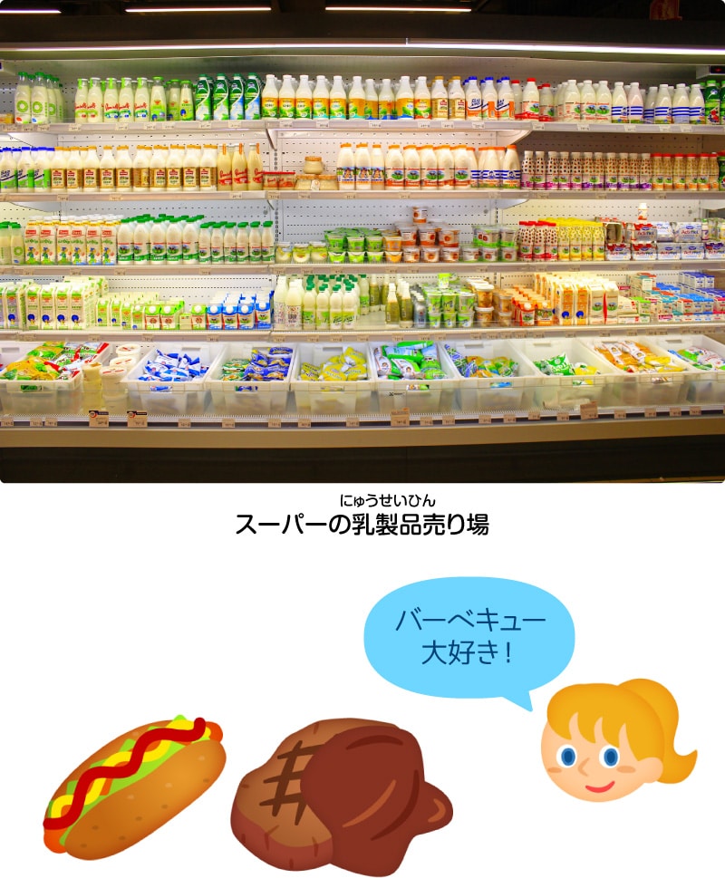 スーパーの乳製品売り場／バーベキュー大好き！