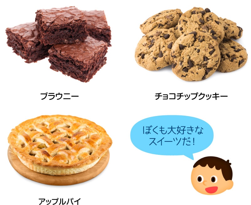 ブラウニー／チョコチップクッキー／アップルパイ／ぼくも大好きなスイーツだ！