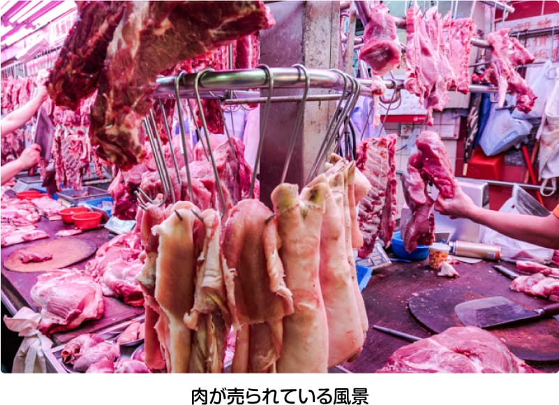 肉が売られている風景