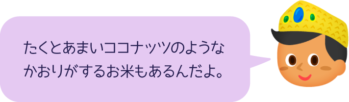 たくとあまいココナッツのようなかおりがするお米もあるんだよ。