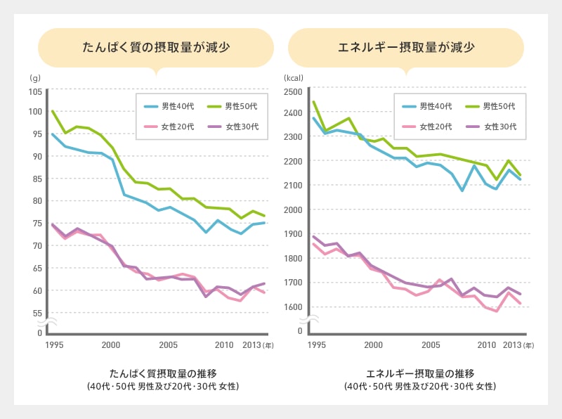 たんぱく質の摂取量が減少 エネルギー摂取量が減少