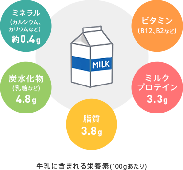 牛乳に含まれる栄養素(100gあたり)
