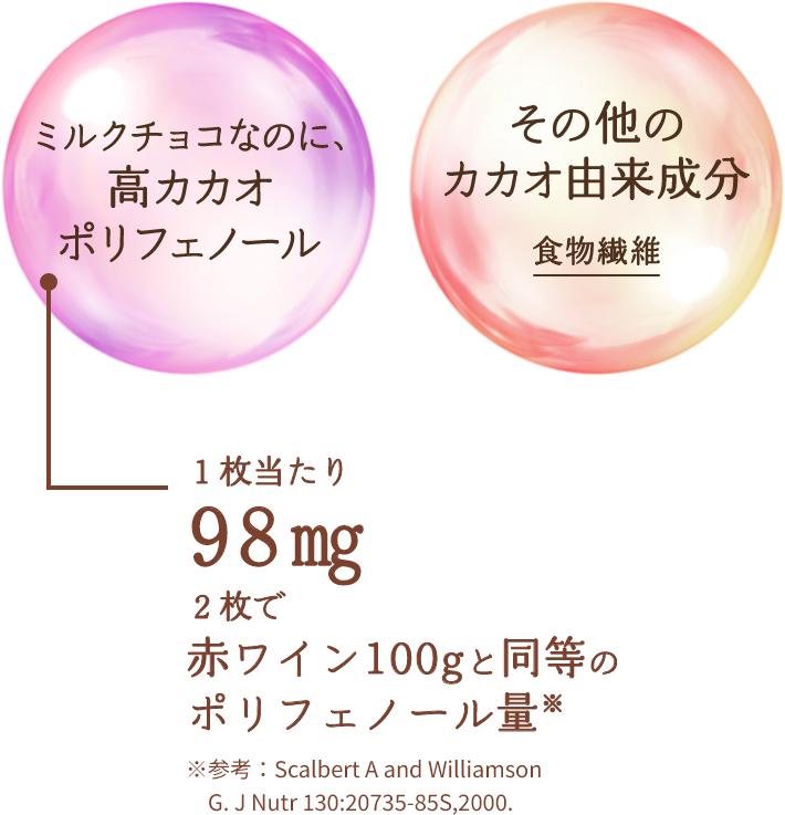 ミルクチョコなのに、高カカオポリフェノール　その他のカカオ由来成分 食物遷移