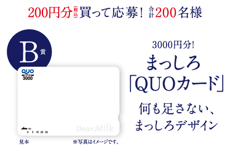 B賞 3000円分！ まっしろ「QUOカード」 何も足さない、まっしろデザイン