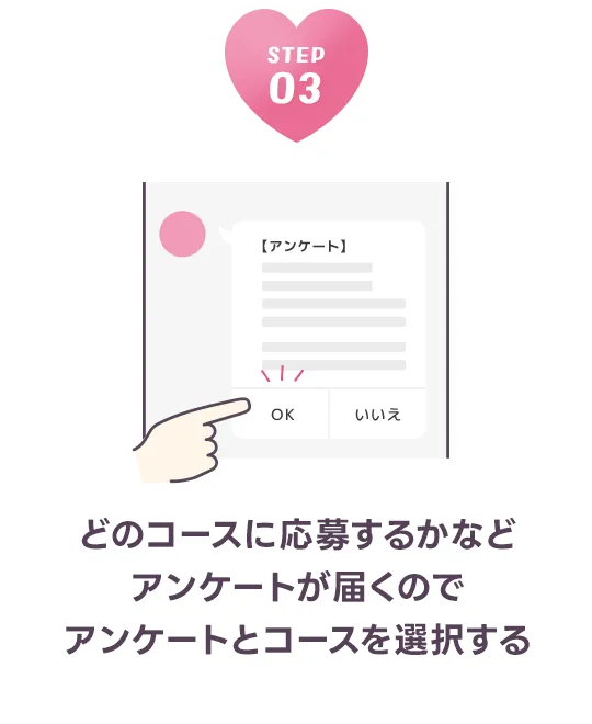 どのコースに応募するかなどアンケートが届くのでアンケートとコースを選択する。