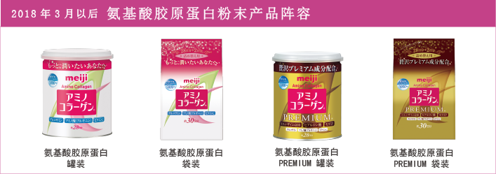 2018年3月以后 氨基酸胶原蛋白 粉末产品阵容 氨基酸胶原蛋白 罐装 氨基酸胶原蛋白 袋装 氨基酸胶原蛋白 PREMIUM 罐装 氨基酸胶原蛋白 PREMIUM 袋装