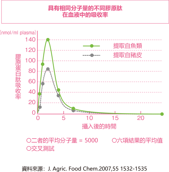具有相同分子量的不同膠原肽在血液中的吸收率