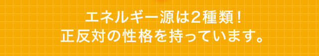 エネルギー源は2種類！　正反対の性格を持っています。