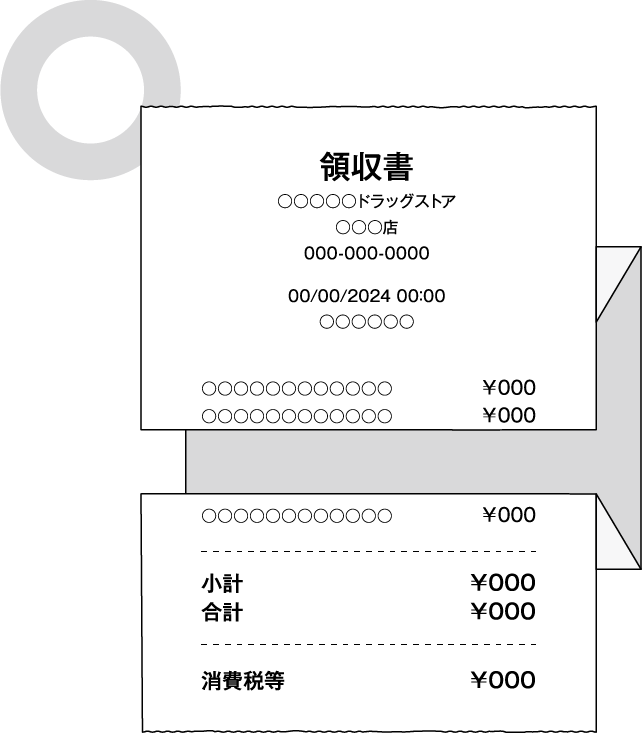 必要な記載事項が写るように折って撮影されたレシートのイメージ