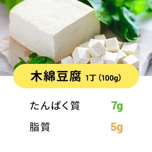 木綿豆腐 1丁（100g）たんぱく質:7g 脂質:5g